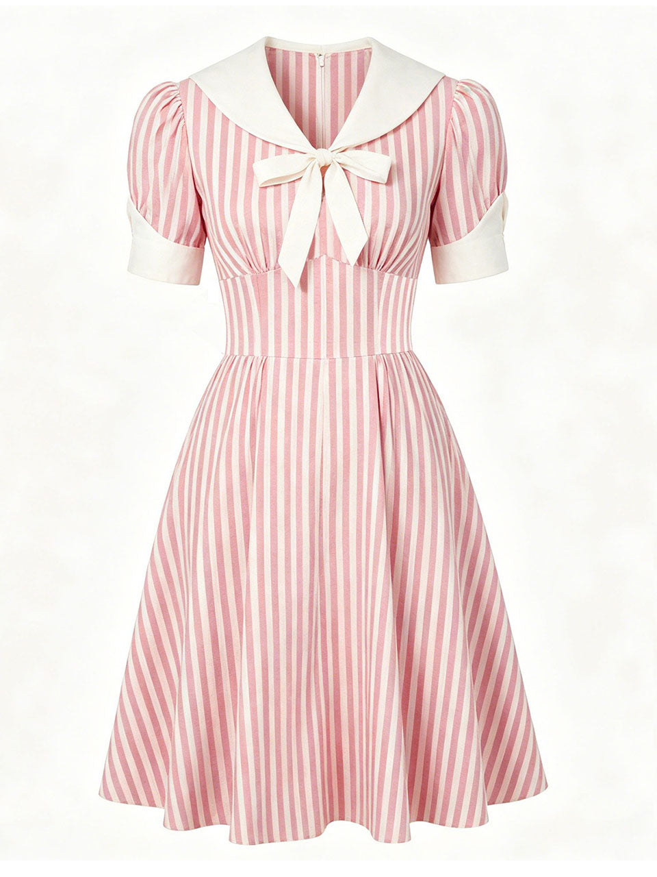 Pink Vertical Stripe Sailor Collar Vintage Dress