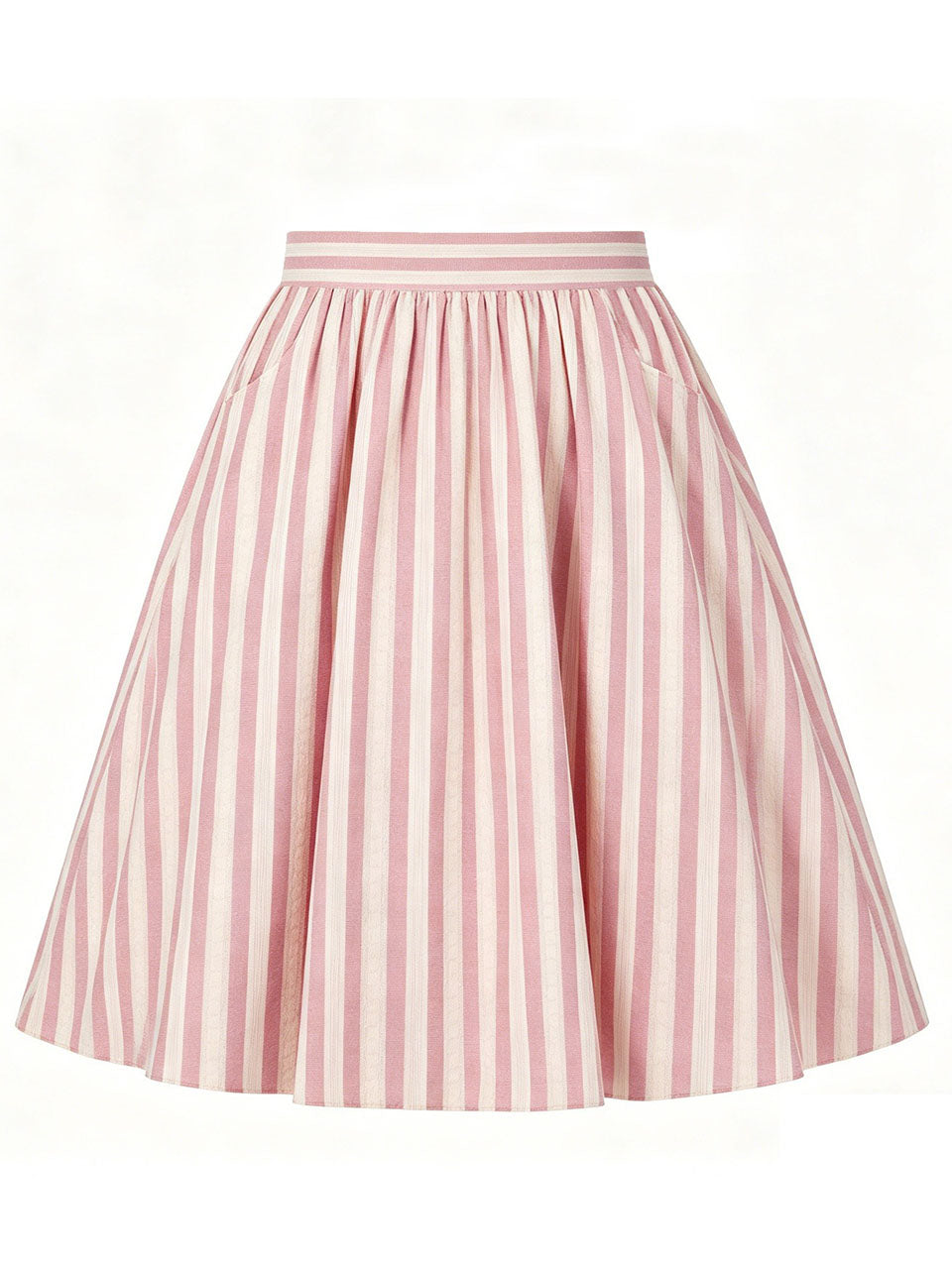 1950S Pink Vertical Stripe  High Waist Pleated Swing Vintage Skirt