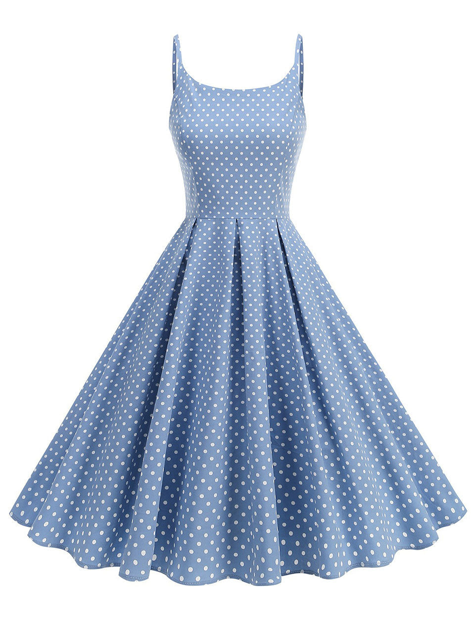 1950s Vintage Polka Dot Spaghetti Strap U-Neck Retro Swing Dress