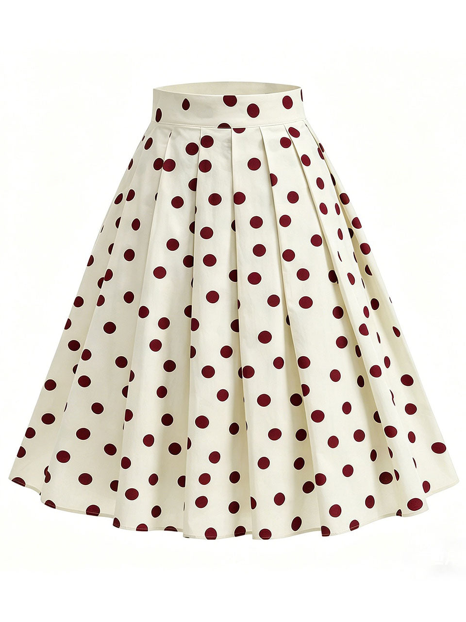 1950S Red Polka Dot High Waist Pleated Swing Vintage Skirt