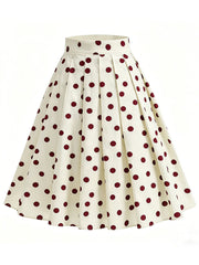 1950S Red Polka Dot High Waist Pleated Swing Vintage Skirt