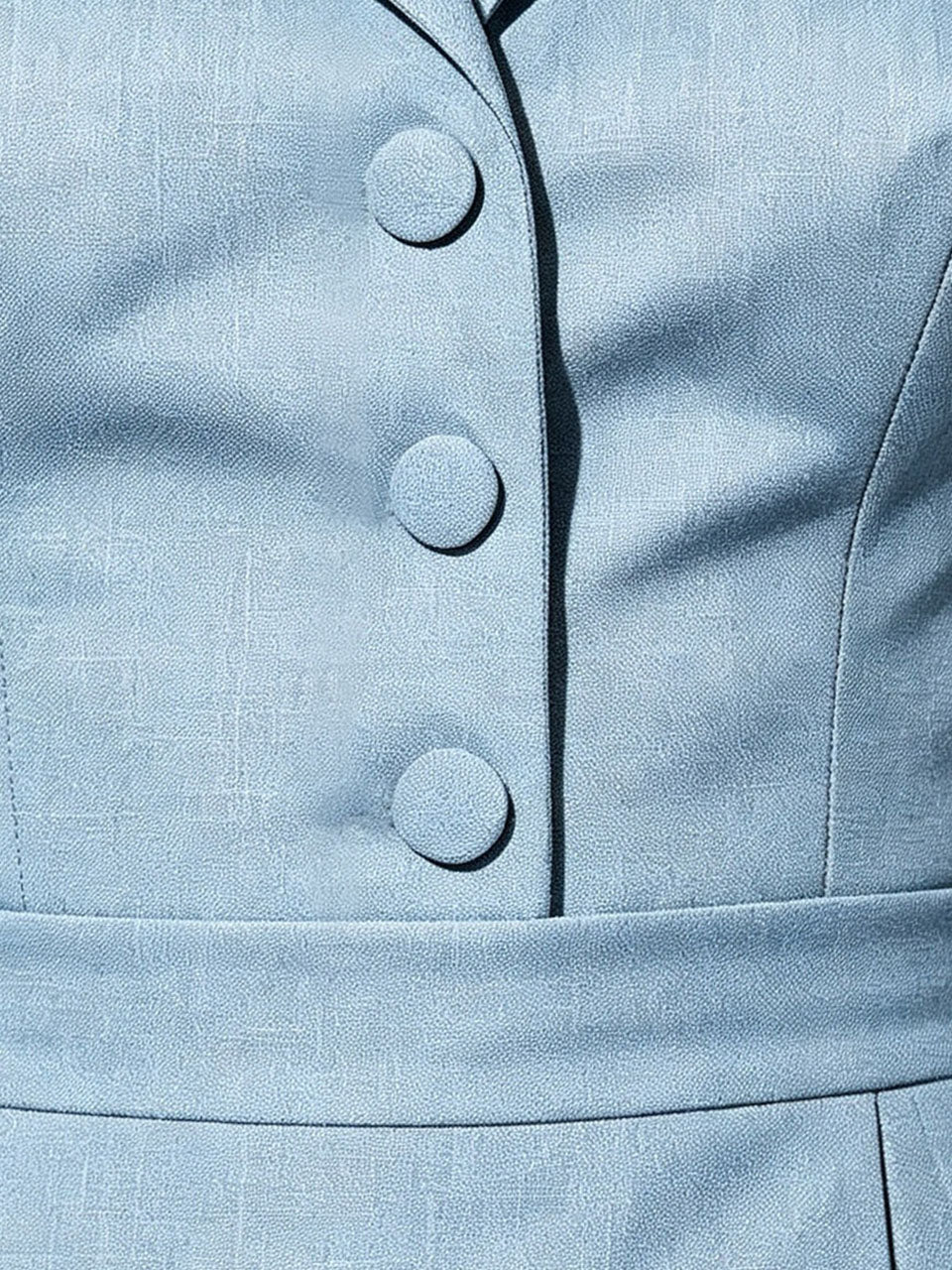 1950s Light Blue Lapel Neck Button Front Swing Dress