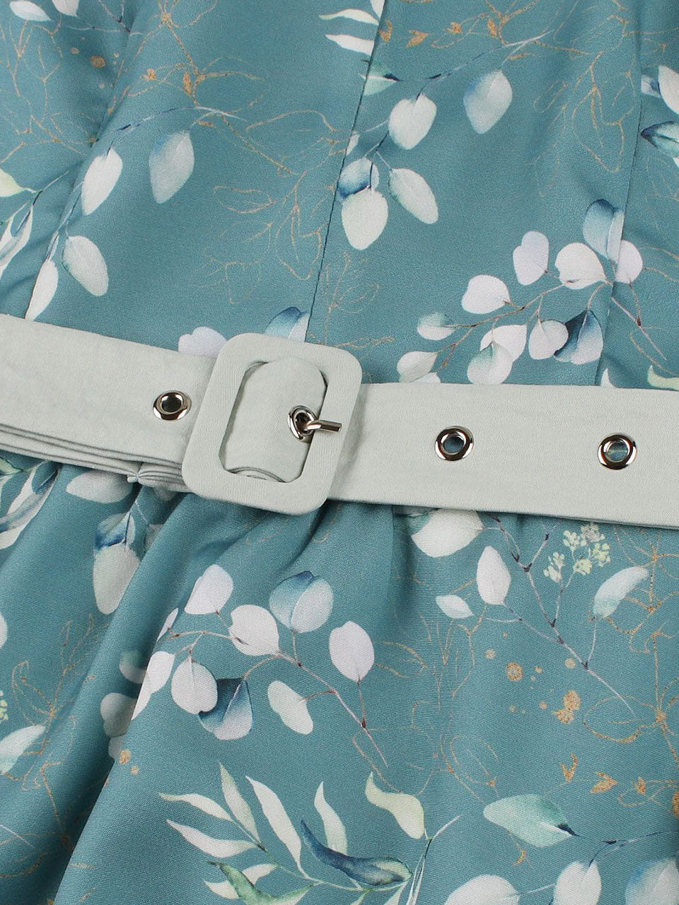 Retro Teal Lapel Collar Sleeveless A-Line Swing Dress