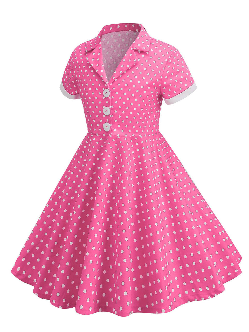 Kids Little Girls' Dress Pink Turn Down Collar Polka Dot Cotton 1950S Vintage Dress