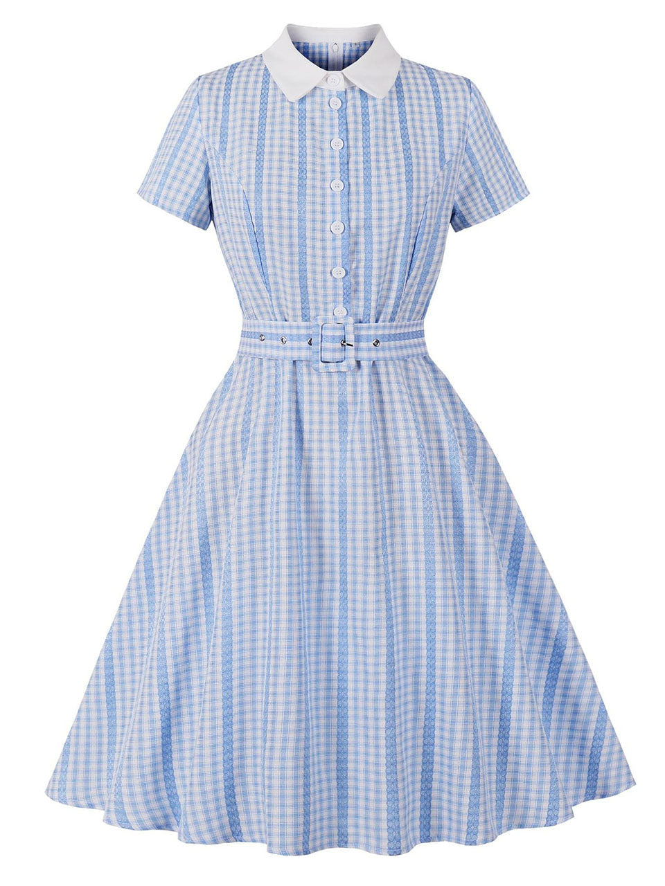 Blue Plaid Peter Pan Collar A-Line 1940S Vintage Shirt Dress
