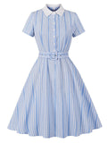 Blue Plaid Peter Pan Collar A-Line 1940S Vintage Shirt Dress