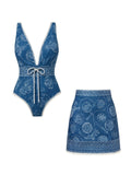 Vintage Blue Bandana Paisley One-Piece Swimsuit