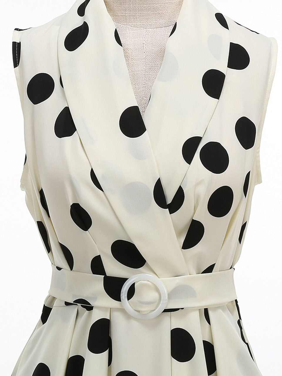 1950s Vintage Audrey Hepburn Style White Polka Dots Swing Dress