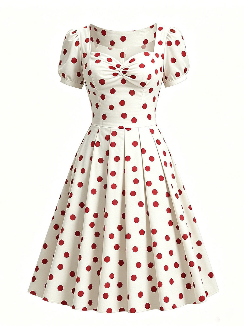 1950s Green Polka Dots Vintage Puff Sleeve Retro Swing Dress