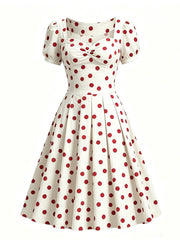 1950s Green Polka Dots Vintage Puff Sleeve Retro Swing Dress