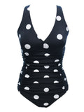 One Piece Swimsuit Retro Polka Dot Bathing Suit V Neck Ruched Tummy Control Monokini