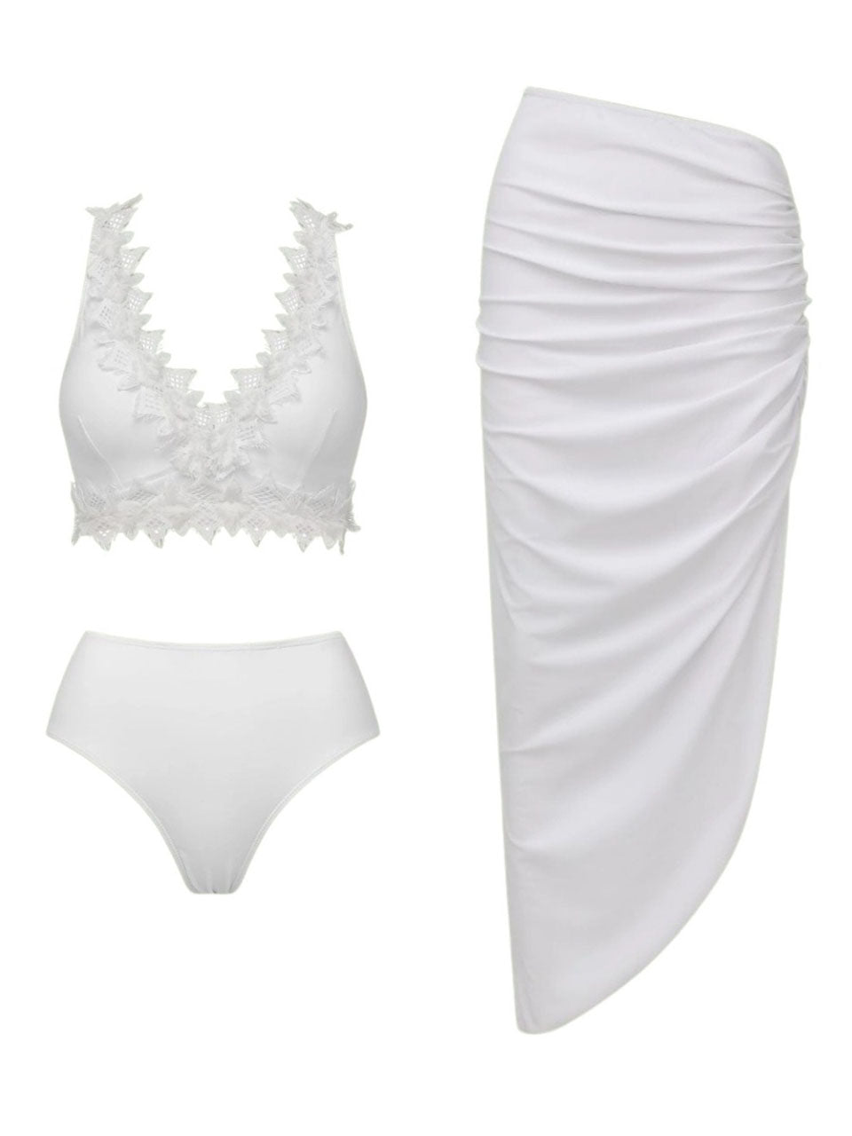 White Lace Trim Bikini Bridal Swimsuit