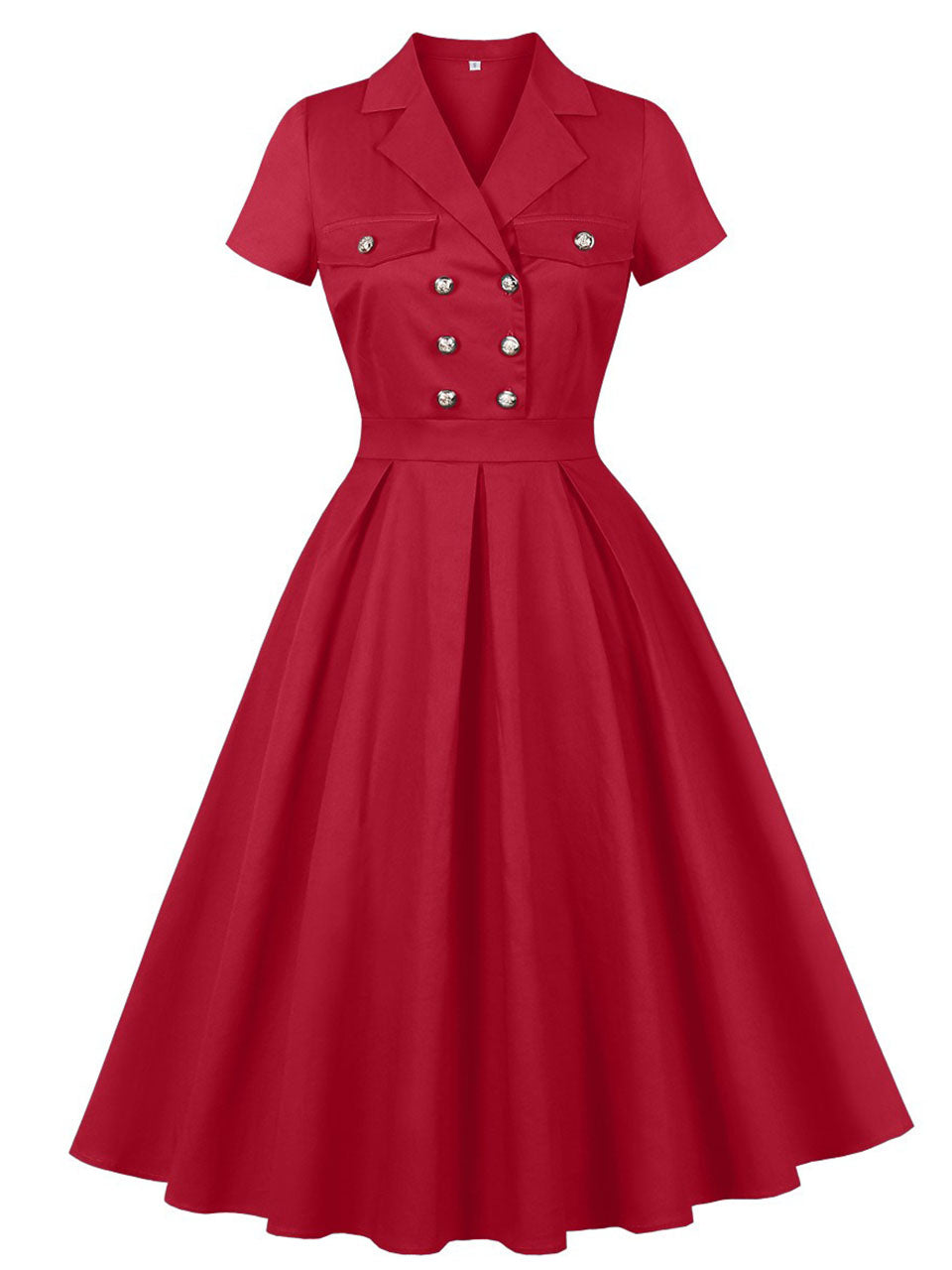 1950s Teal Blue Retro Double Breasted Lapel Collar Swing Dress