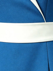 1950s Lake Blue Notch Lapel Collar Vintage Puff Sleeve Retro Swing Dress