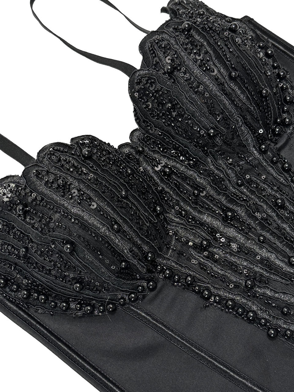 Pink Pearl Beaded Corset Top - Sequined Embroidery Spaghetti Strap Bustier