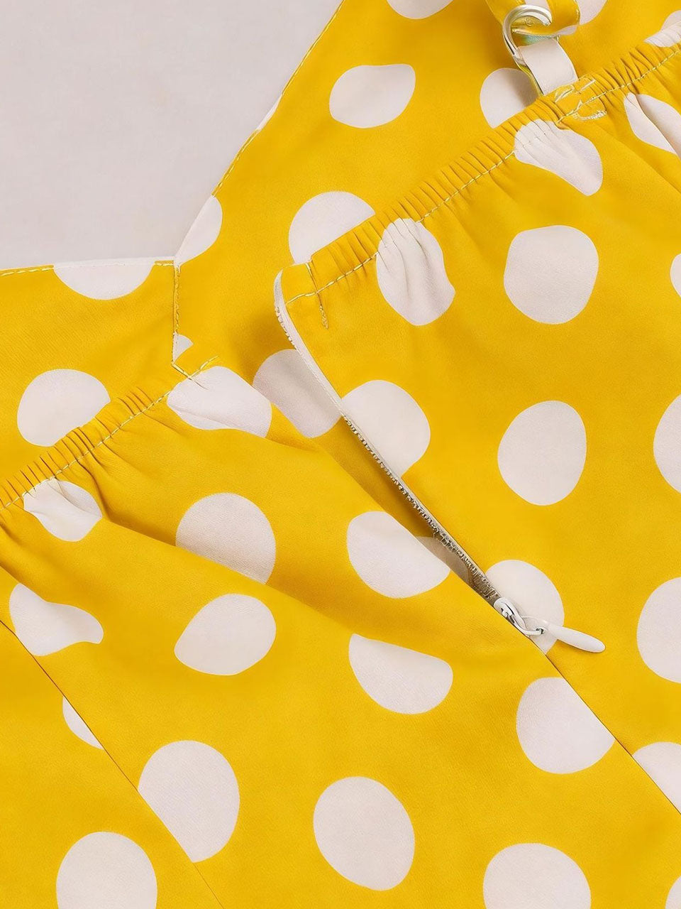 1950s Yellow Polka Dot  Lapel Strap Midi Dress