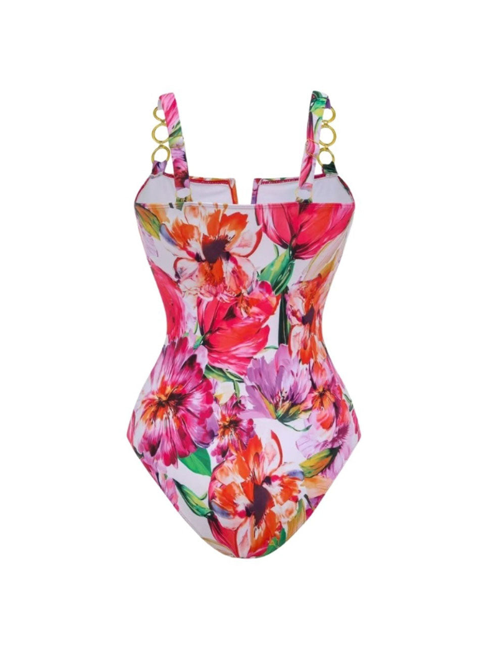 Red Tropical Floral One Piece Swimsuit  and Beach Cover Up Swing Skirt