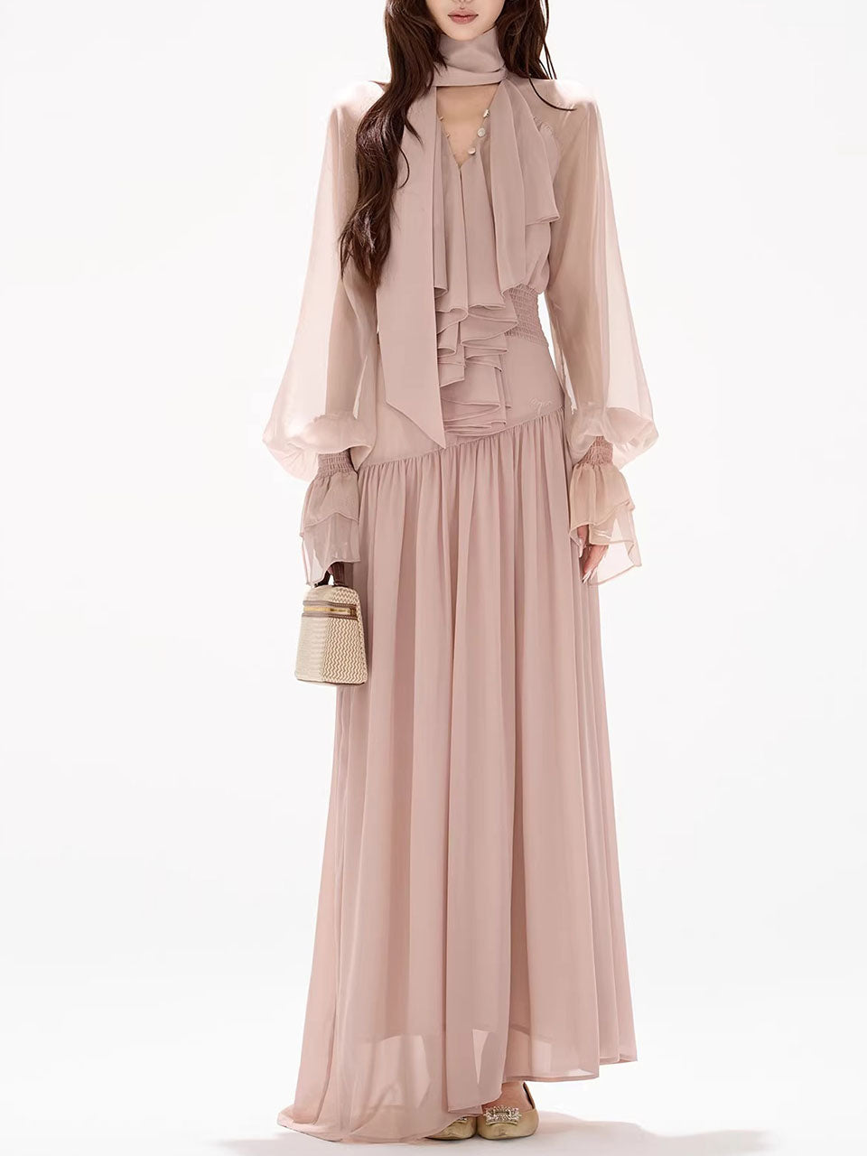 Pink Flowy Chiffon Maxi Dress