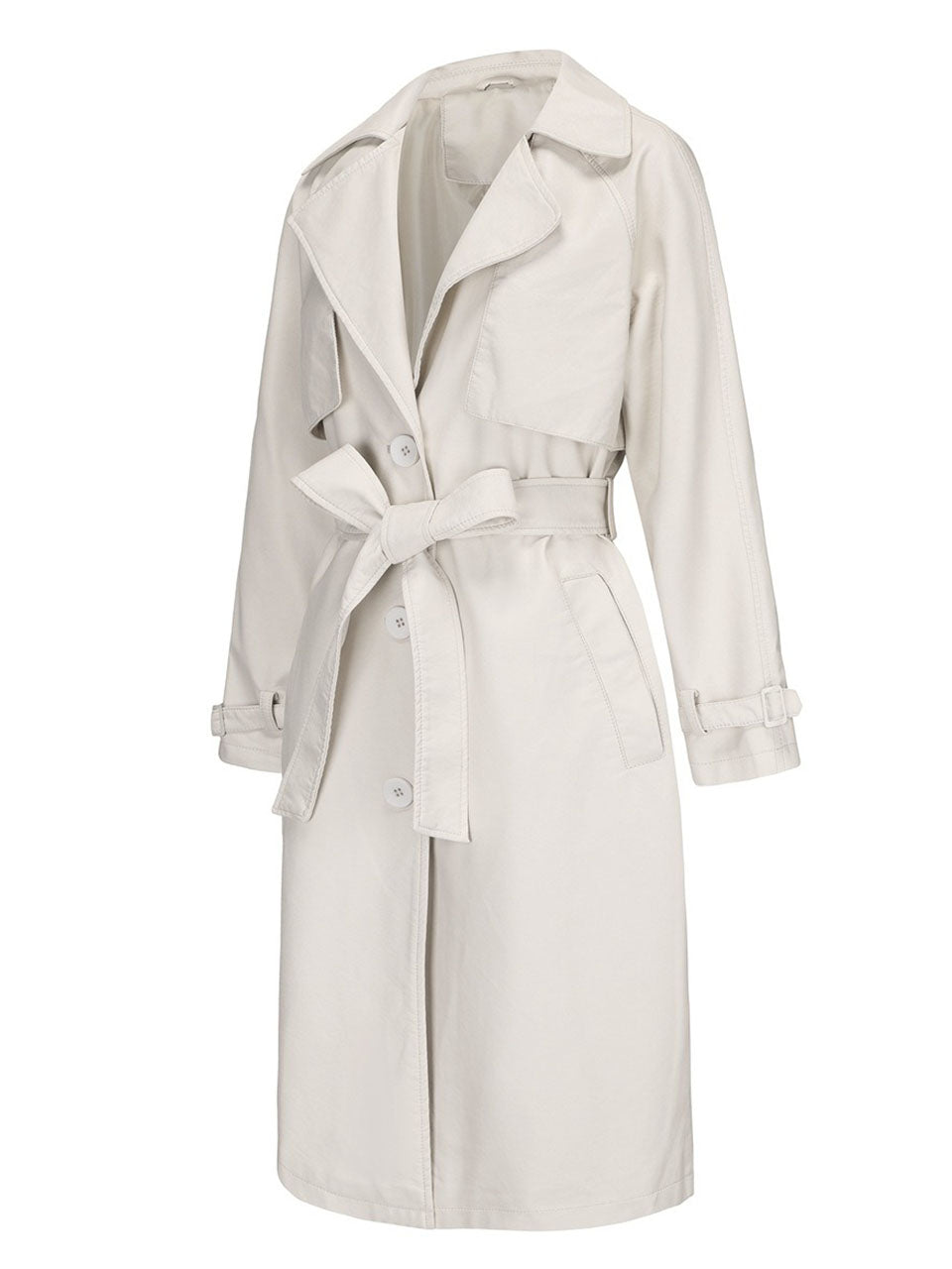 Faux Leather Trench Coat | Long Caramel Tan PU Leather Windbreaker Jacket
