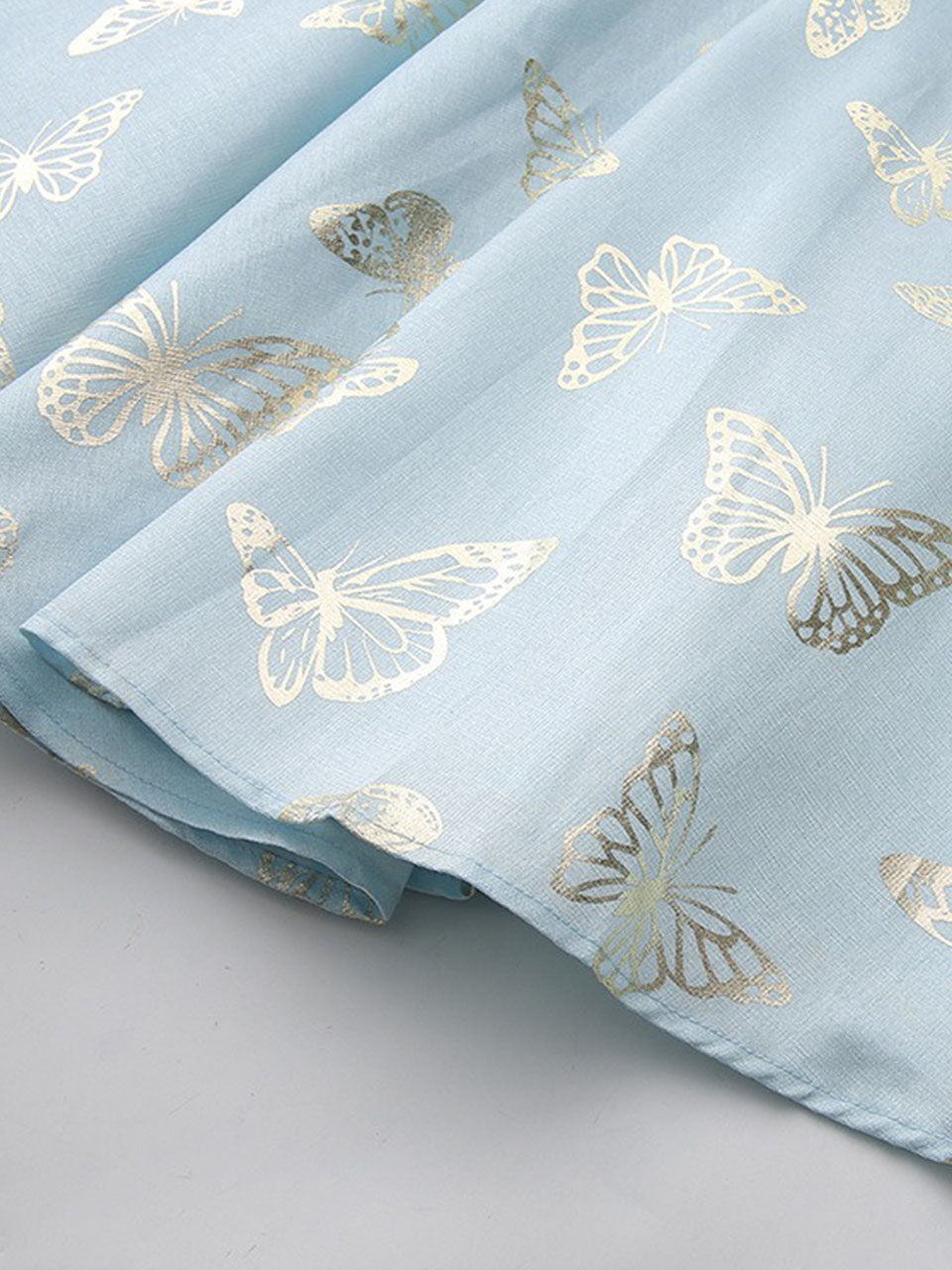 Gold Foil Butterfly Print Pink Vintage Square Neck Maxi Dress