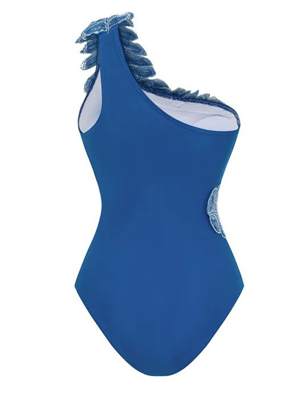 Royal Blue One Shoulder Beaded Feather One Piece Monokini