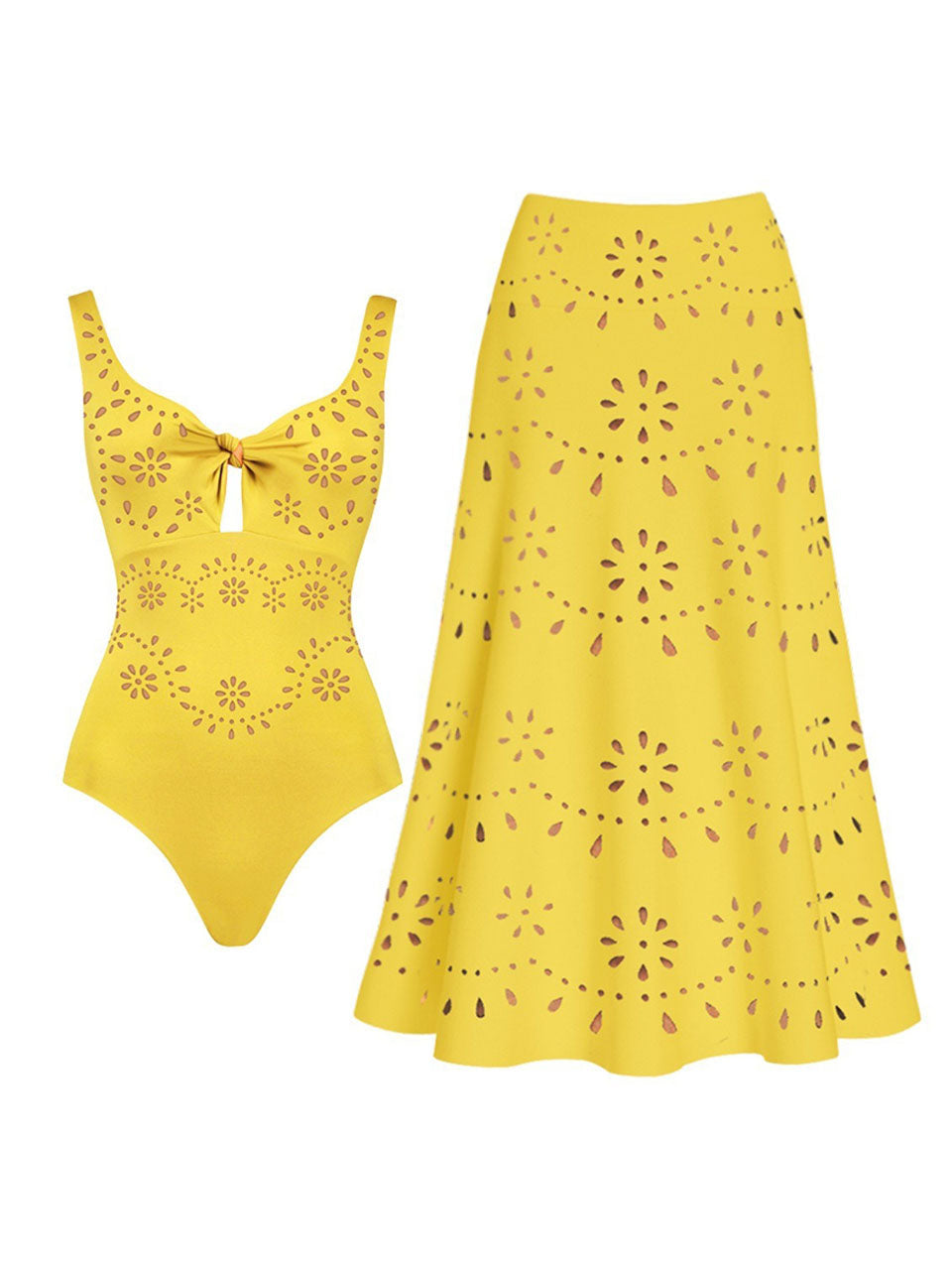 Yellow Eyelet Cutout One-Piece Swimsuit