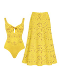 Yellow Eyelet Cutout One-Piece Swimsuit