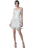 Spaghetti Straps White Fringed 1920s Great Gatsby Dress