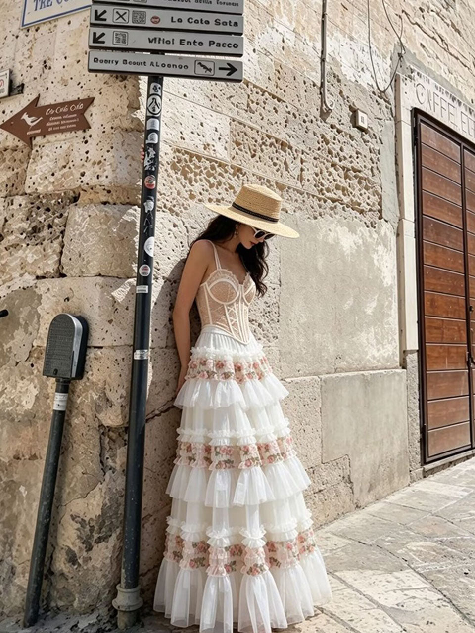White Bohemian Bralette Top and Maxi Skirt Set