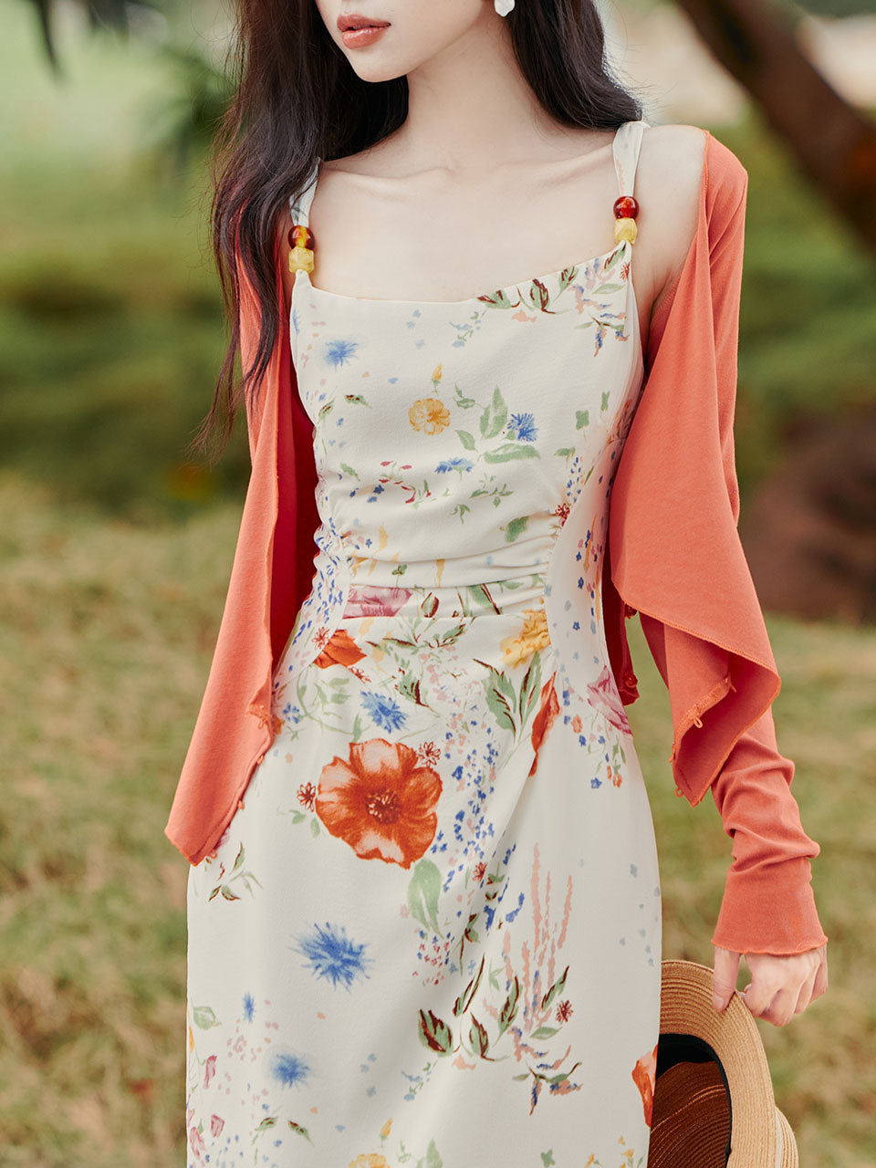 2PS White Floral Print Spaghetti Strap Dress