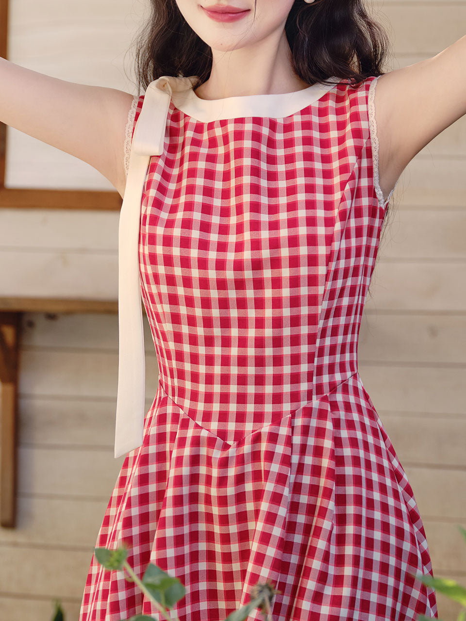 Red Plaid Print Sleeveless 1950S Vintage Dress