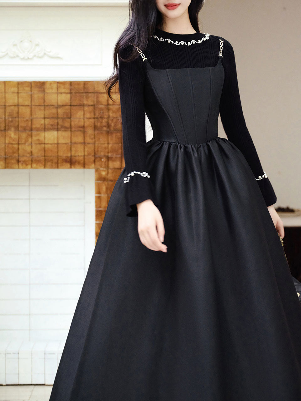 2 Piece Black Retro Suspender Dress