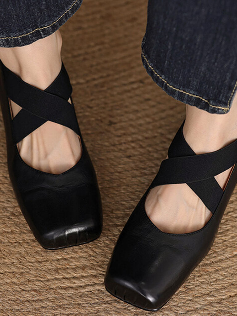 Strappy High Heels Mary Jane Shoes  Ballet Genuine Leather Shoes