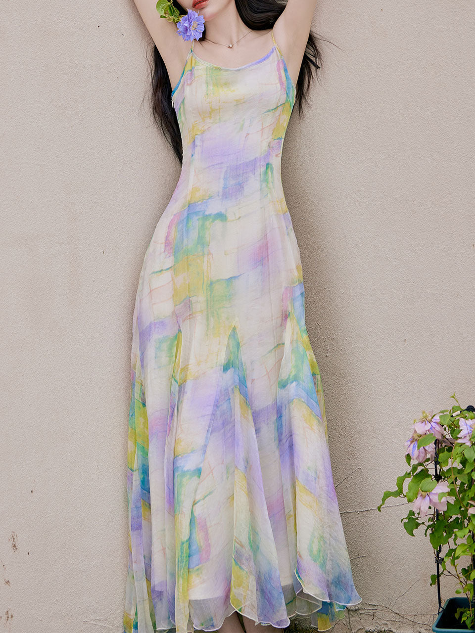 2PS Rainbow Spaghetti Strap 1950S Vintage Dress
