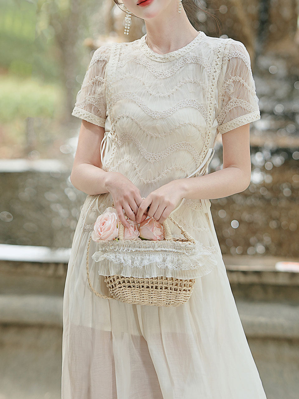 Cream Vintage Victorian Lace Maxi Dress
