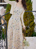 2PS White Floral Print Spaghetti Strap Dress
