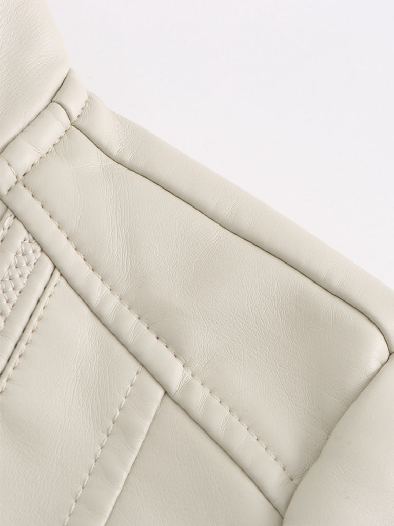 Light Green Long Sleeve PU Leather Motorcycle Jacket
