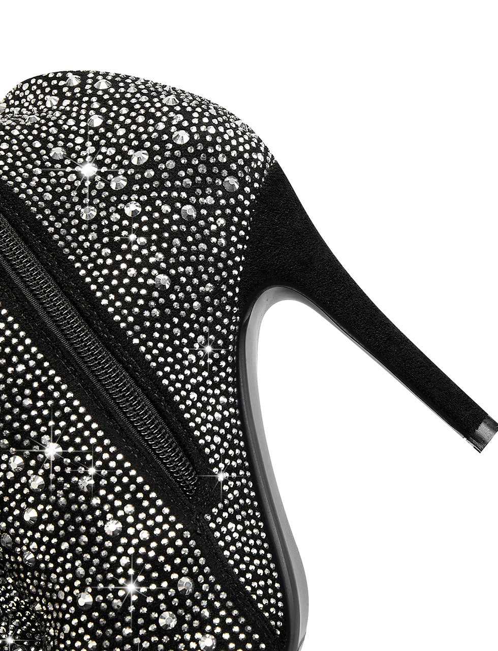 Black High Heel Pointed Toes Luxury Bling Rhinestone Boots Shoes