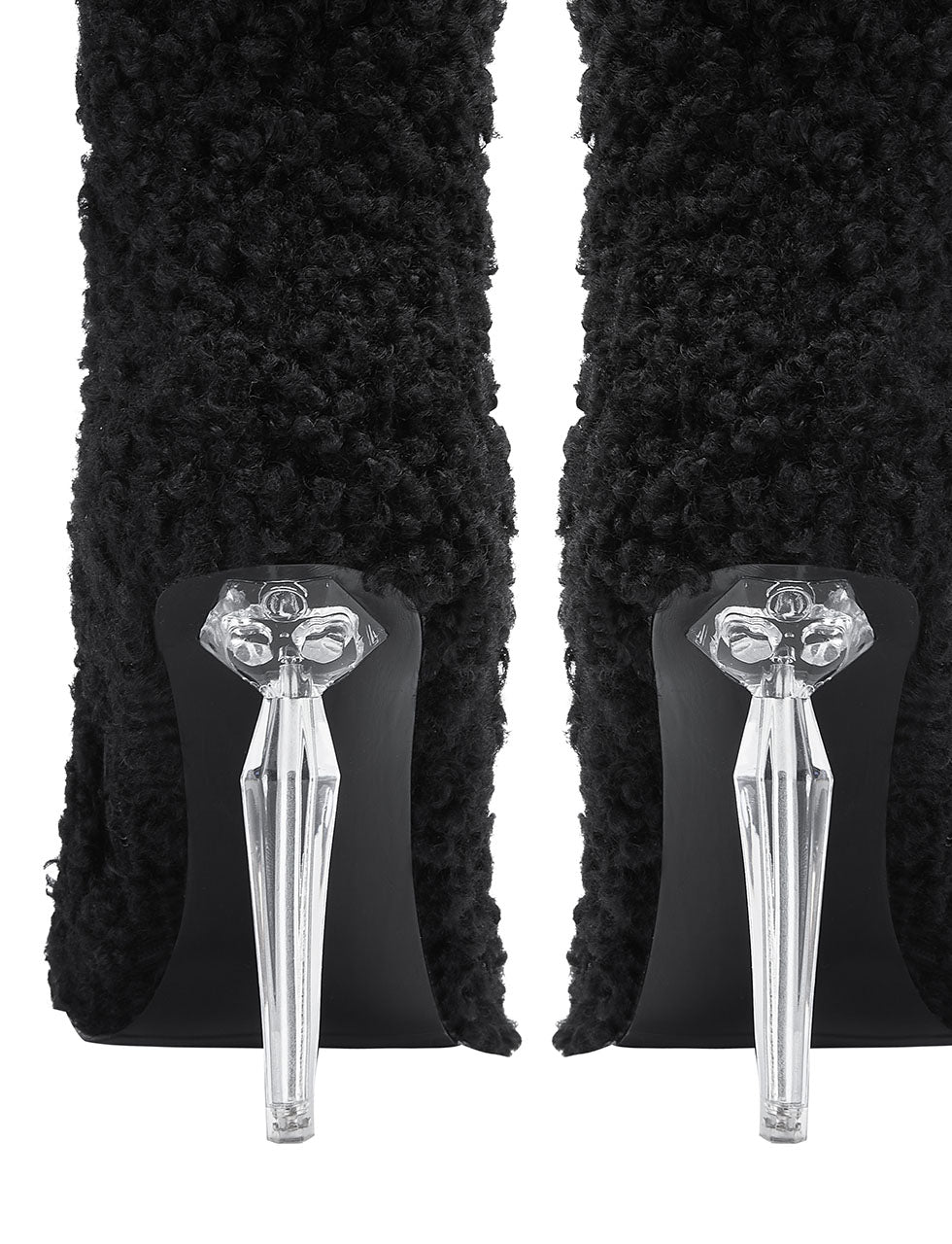 Black High Heel Pointed Toes Lambswool Retro Short Boots Shoes