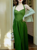 Green Halter Backless Vintage Dress Prom Dress