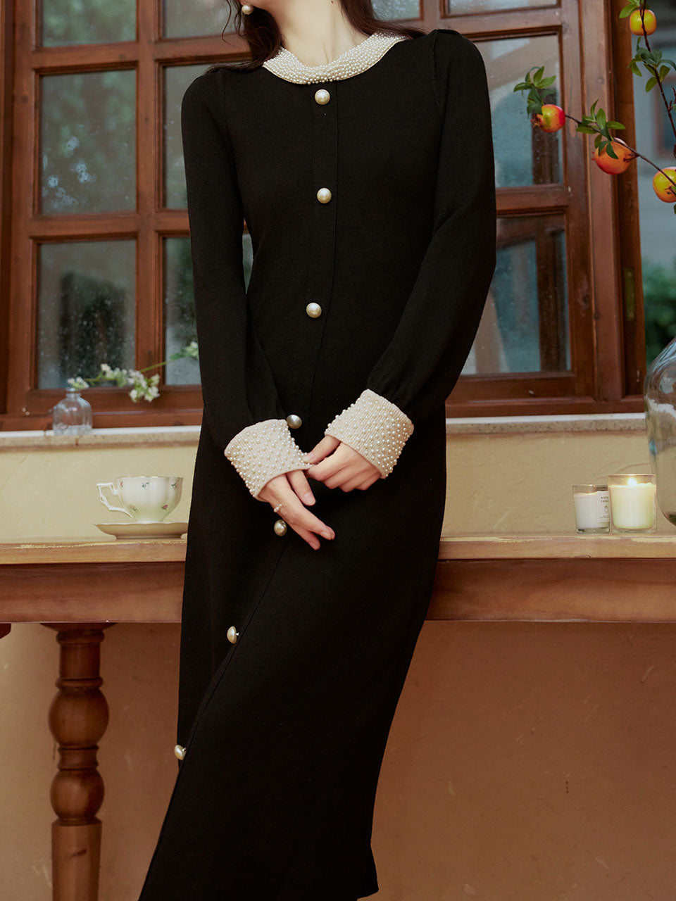 Handmade Pearl Hepburn Style Knitted Little Black Dress