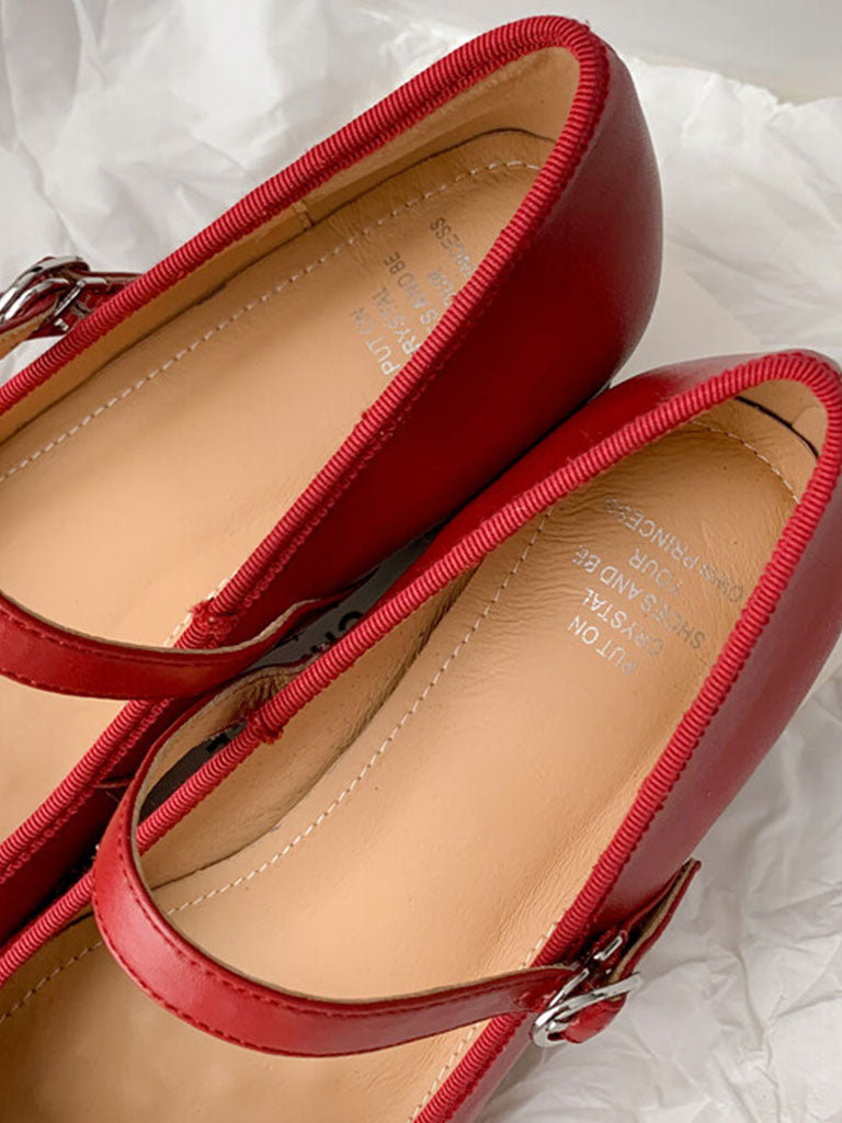 Chunky Heels Square Toe Rose Vintage Ballerina Shoes