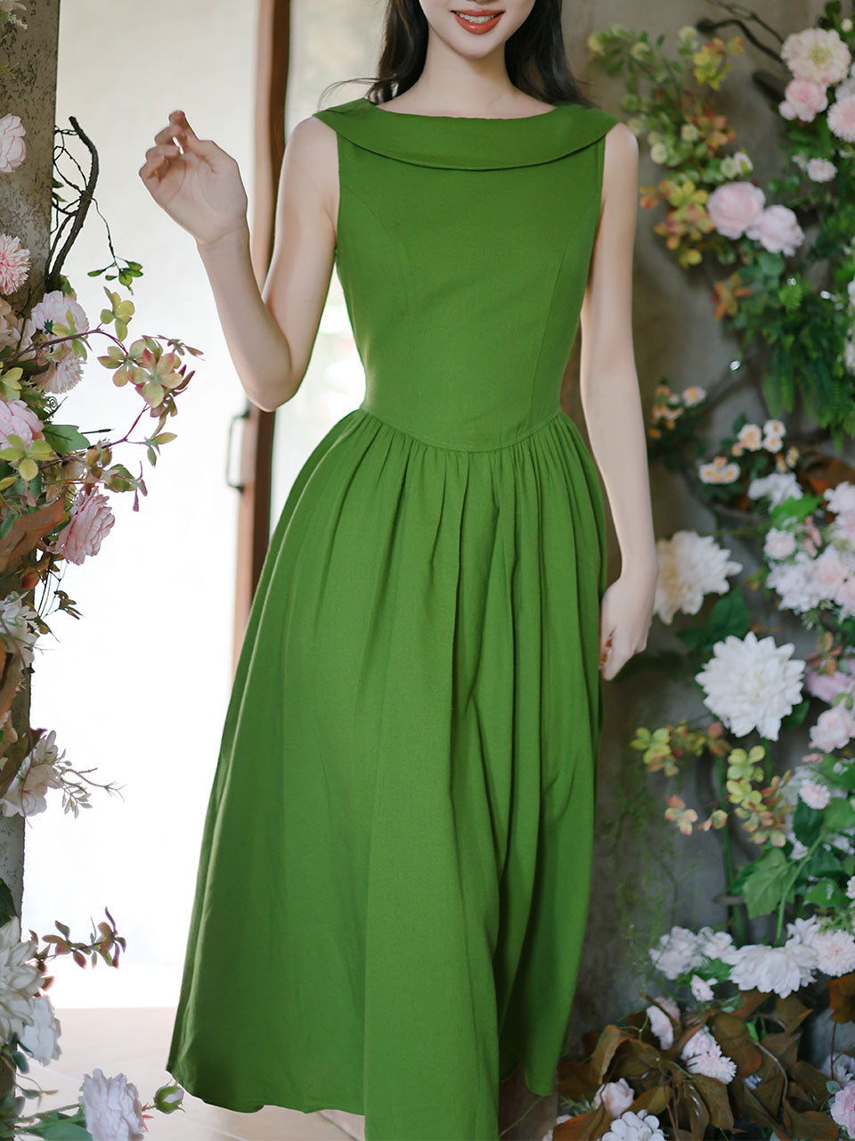 Forest Green Classic 1950s Vintage Dress
