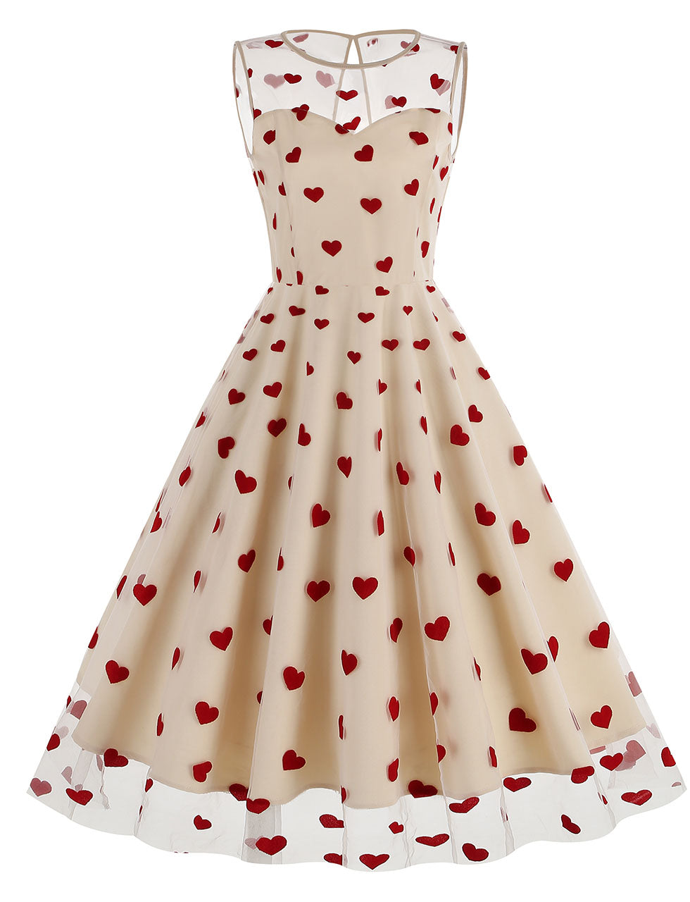 Black Semi Mesh Sweet Heart Embroidered Sleeveless 50S Swing Dress