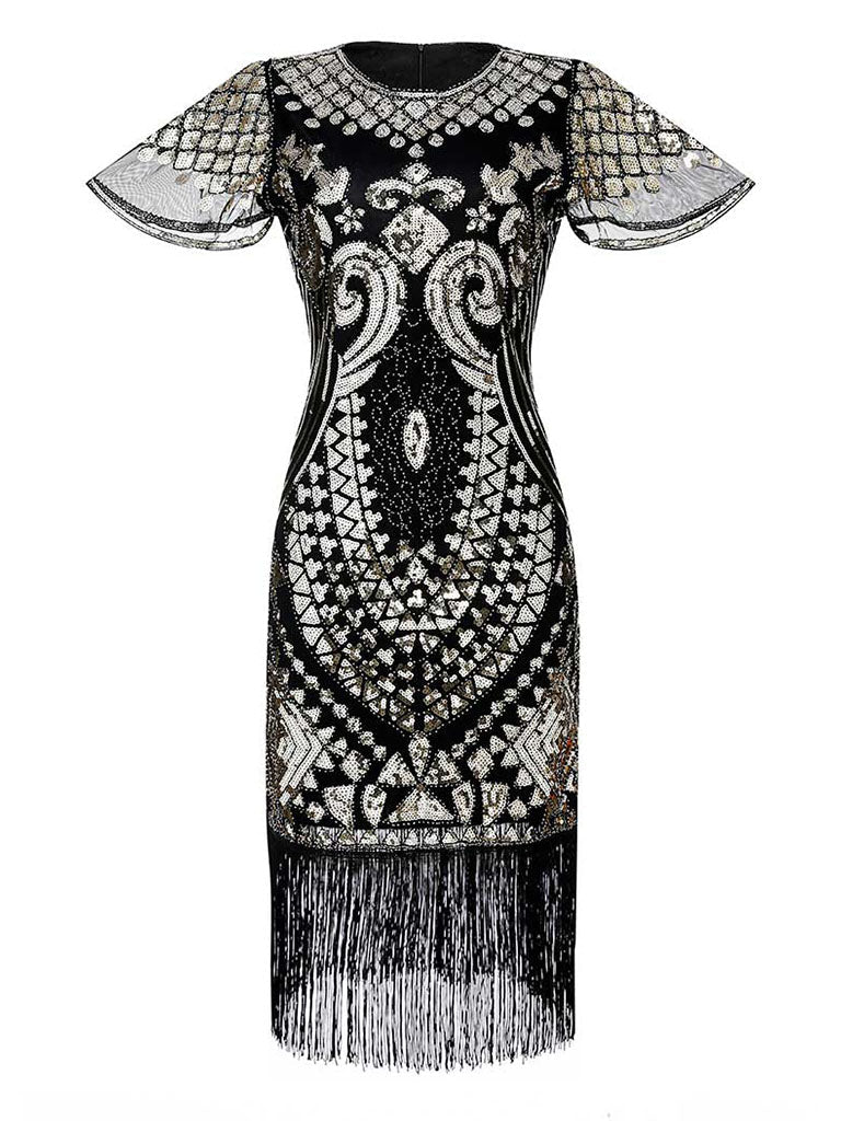 6 Colors Short Sleeve 1920s Sequined Flapper Dress