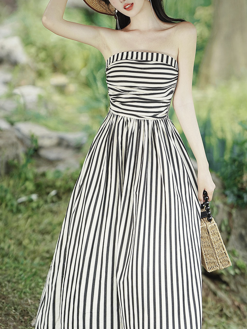1950S Taylor Swift Same Style Black and White Stripe Swing Dress