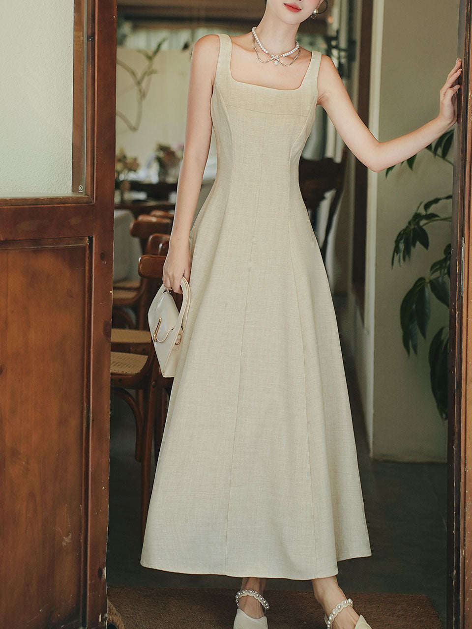 Apricot Linen Slip Dress