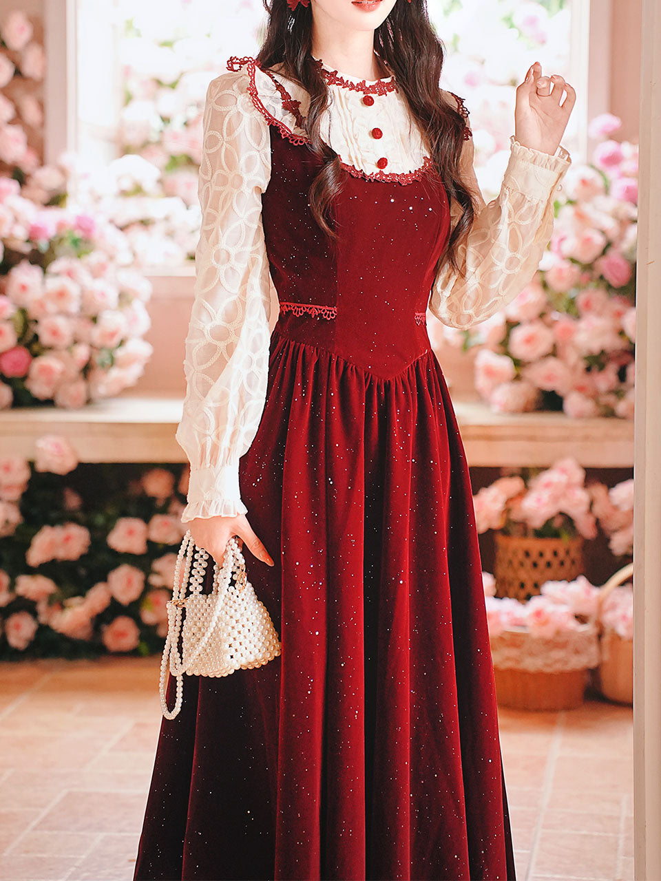 50s Retro Christmas Red  Lace
