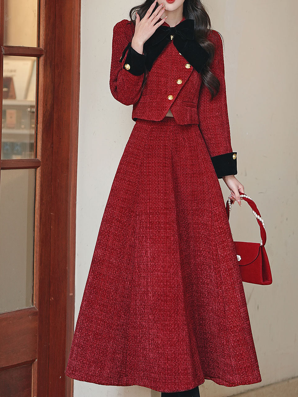 2PS Red Bow Tweed Warm Coat