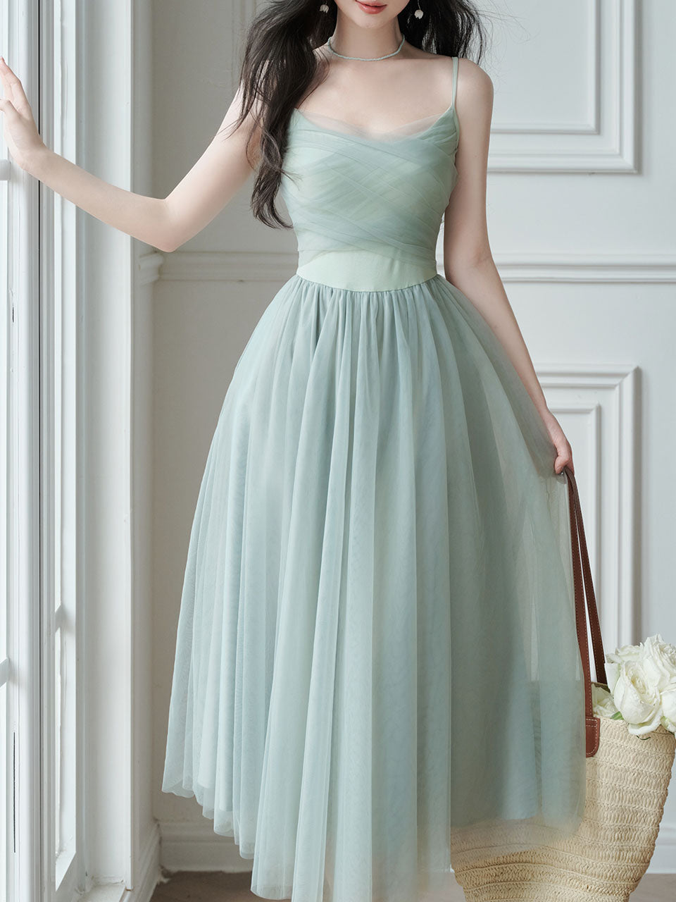 2PS Mint Green Balletcore Cross Strap Mesh Tutu Dress